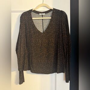 Black Relaxed Ribbed Long Sleeve Blouse